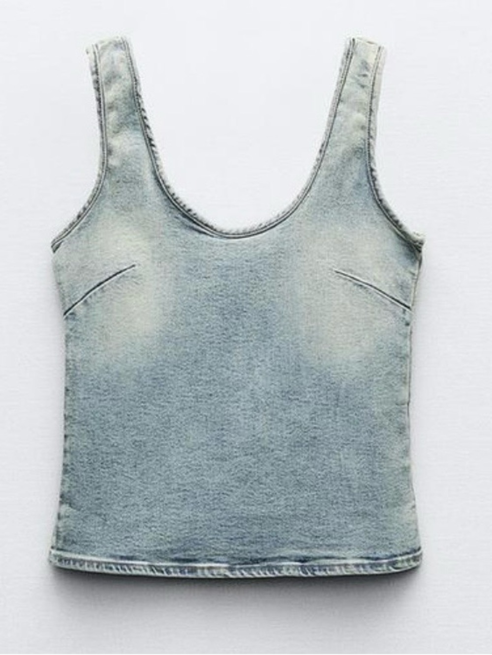 Zara Scoop Neck Denim Tank Top Large Light Blue Stretchy Cowboy Country